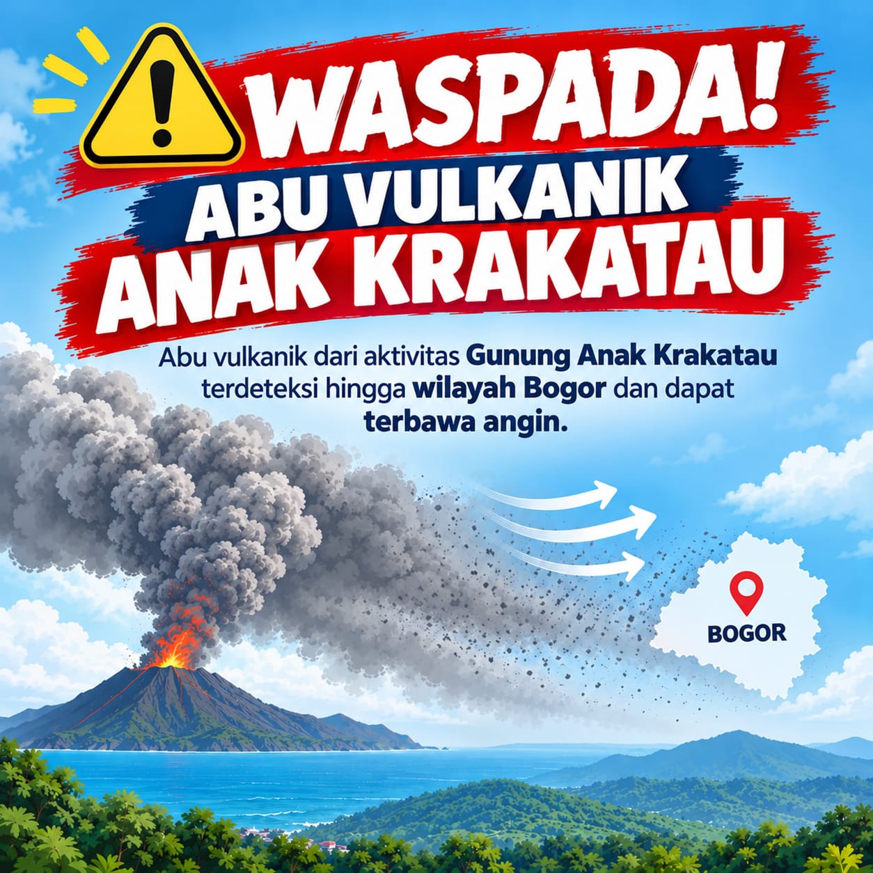 Abu Vulkanik Gunung Anak Krakatau Terpantau Sampai Bogor, Warga Diimbau Pakai Masker